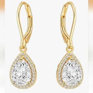 Dangle Drop Earrings Teardrop Cubic Zirconia Crystal 18K Gold Plated